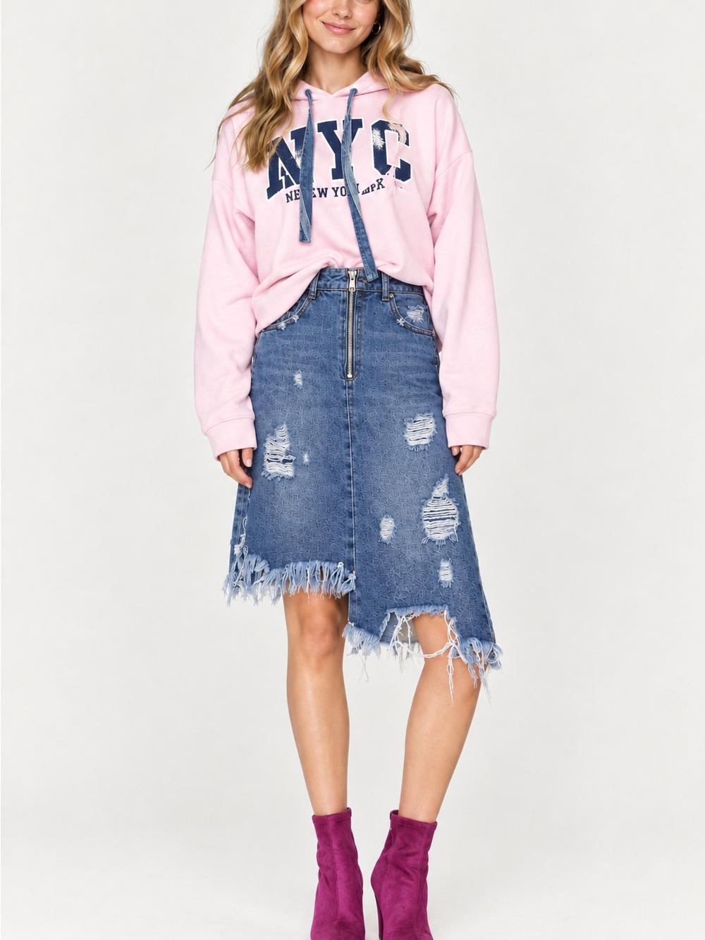 ZARA IX’D Denim Makers Asymmetrical Knee Length Denim Jean Skirt Size XS